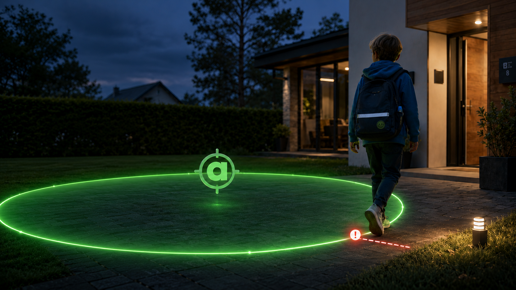 Persoon onderweg met de telefoon, buiten de veilige zone